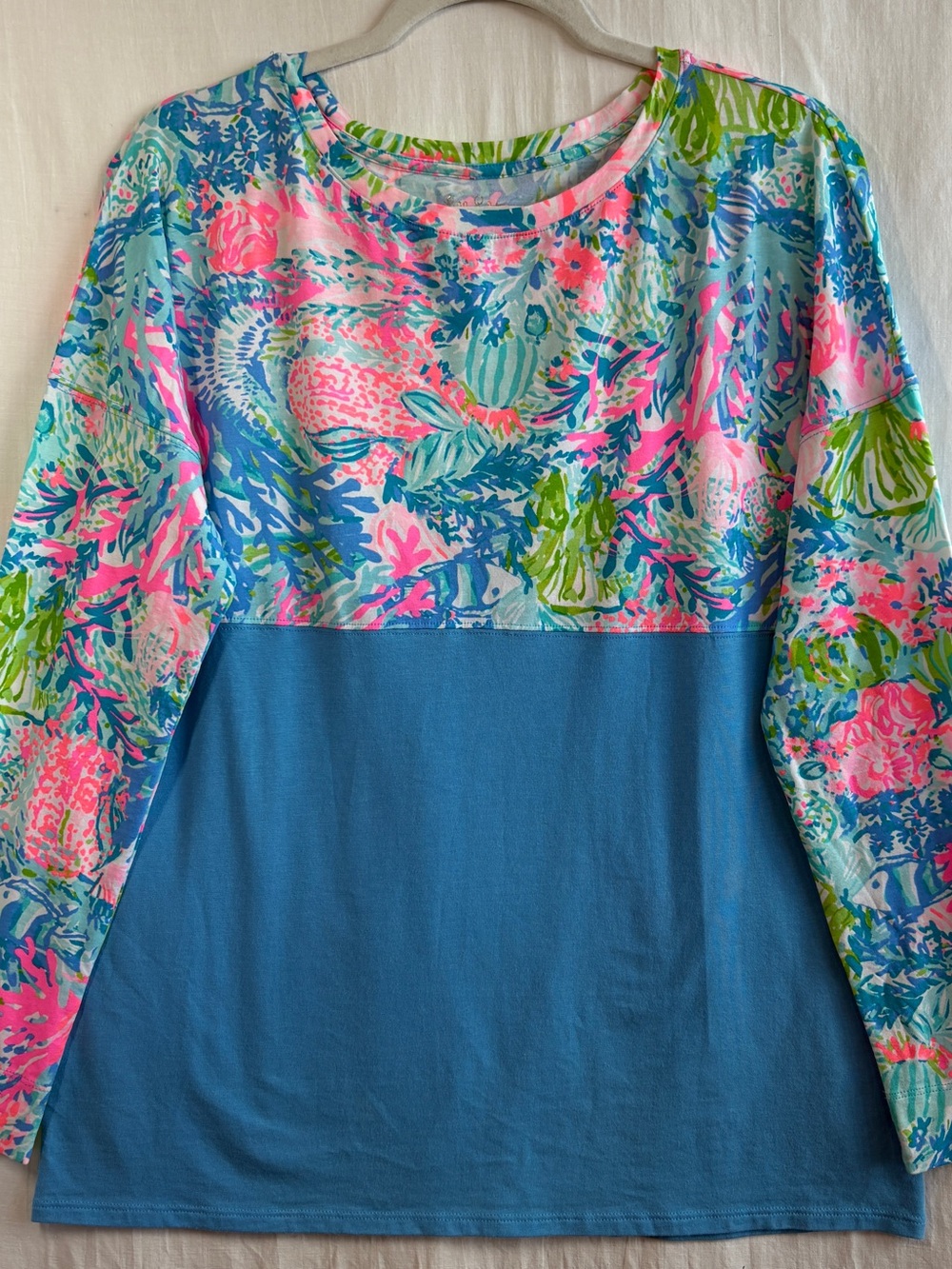 Lilly Pulitzer Finn Top Fished My Fish long Sleeve Cotton Blend